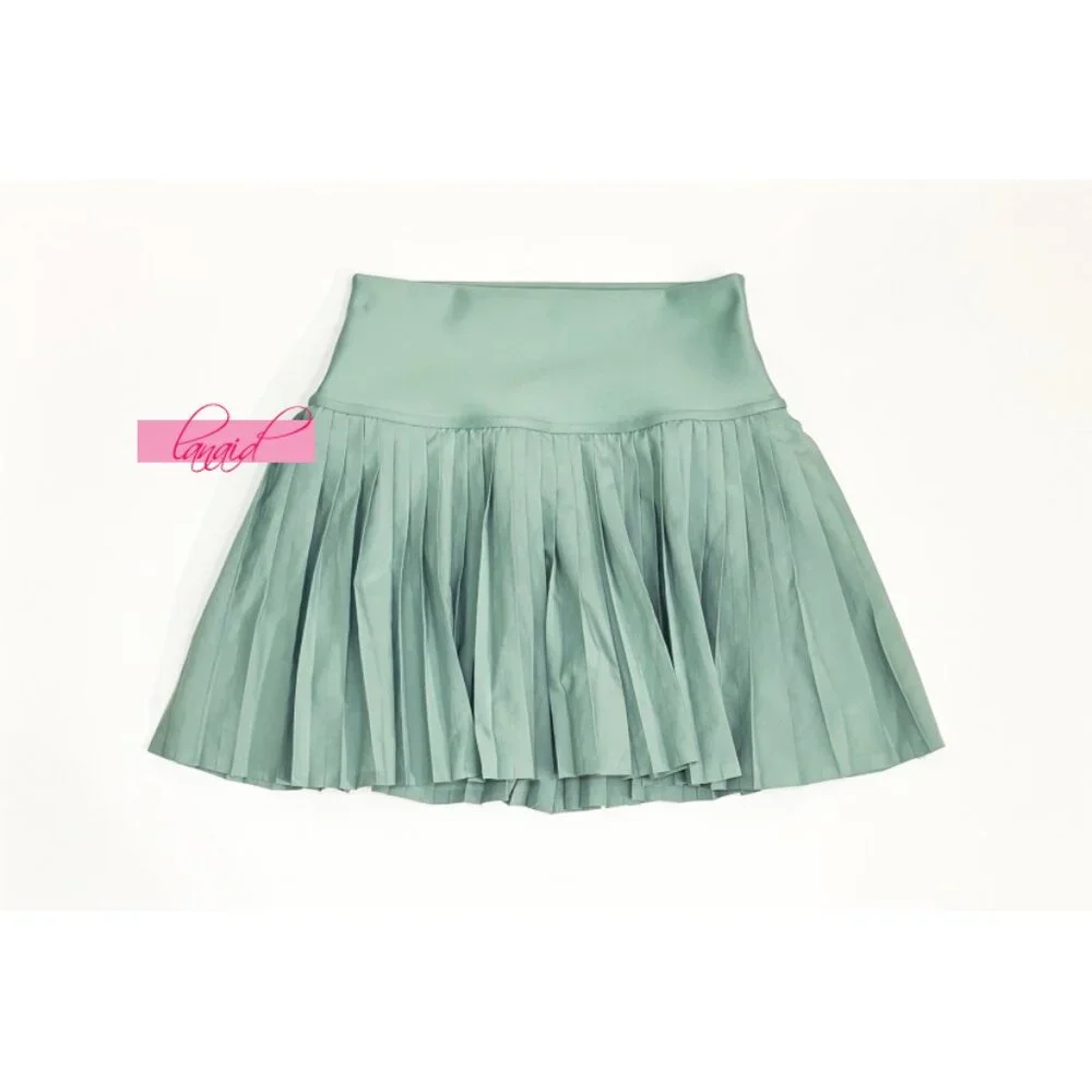 Alo Airlift Grand Slam Tennis Skirt Botanical Green High-Rise Waist Pleats Skort
